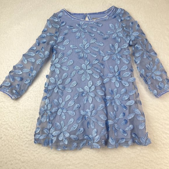 Genuine Kids OshKosh Light Blue Toddler Dress 3T Embroidered Flowere Button Back - Picture 1 of 6